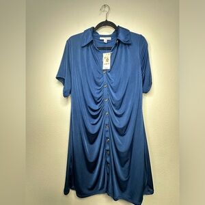 NWTs And Now What Button up shiny shirt dress w/ruched detail Cocktail Career 2X